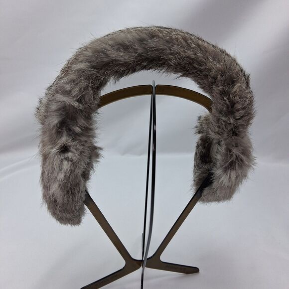 Vintage Genuine Rabbit Fur Earmuffs | Grey White Soft Halo Headband Ear Warmers main image 5